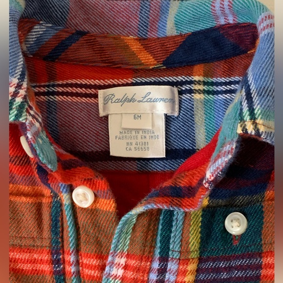 Ralph Lauren boy one piece long sleeve flannel outfit, plaid, 6 months - Picture 8 of 10